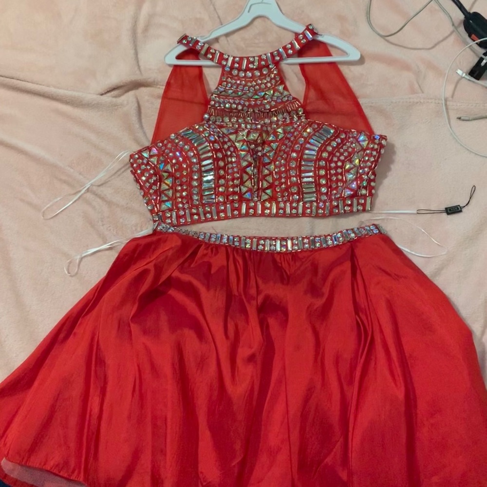Red two piece prom dress